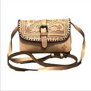 Patricia Nash Tori Sand Boho Tan Tooled Leather Crossbody Shoulder Handbag Purse